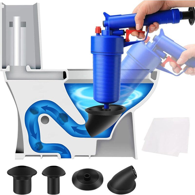 Deboucheur WC Air Comprimé, Déboucheur de Toilettes avec 4 Ventouses, Débouche Canalisation Utilisé pour Cuisine, Salle de Bain, Dredge Tuyau, Égouts