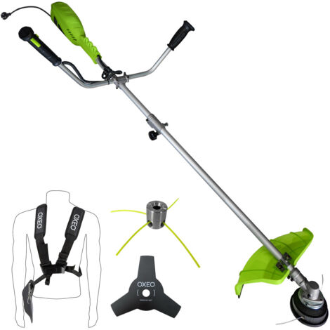 Oxeo – Débroussailleuse électrique 1400W – Tête double fil Ø420mm – Lame 3 dents pour petits arbustes – Poignée ergonomique