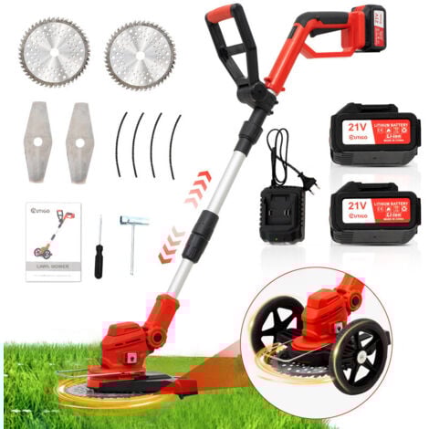 OUTIGO Debroussailleuse Electrique sans Fil Pliable, Débroussailleuse à Gazon sans balais avec 2 Batteries 4000mAh 21V
