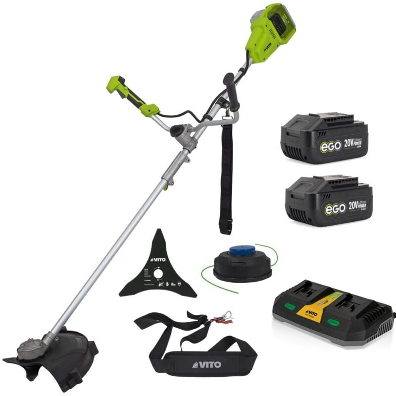 Débroussailleuse et Coupe bordure 40V + 2 Batteries Lithium 3Ah Lame ø 250mm + Bobine de fil + Chargeur double Vito