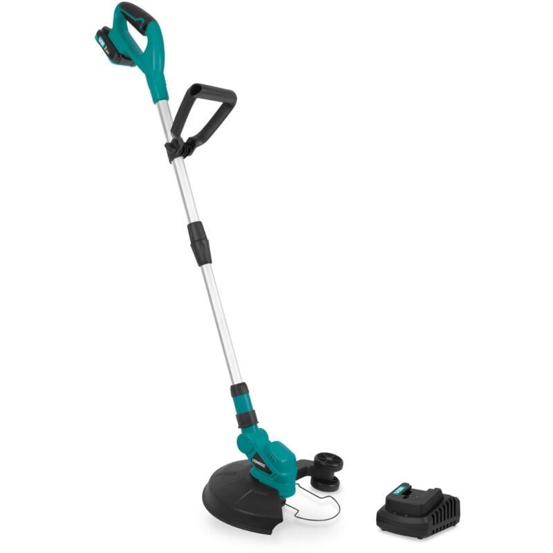 Débroussailleuse sans fil 20V -1 batterie 2.0Ah et chargeur - 25cm diamètre de coupe - Tête et lance télescopique inclinables - Double tête de fil