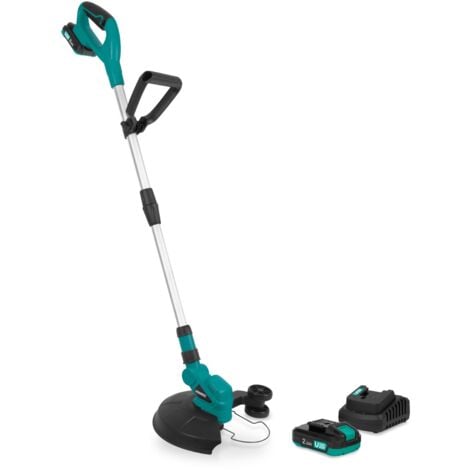 Débroussailleuse sans fil 20V – Doubles roues latérales, poignée, tête de fil 8m - 2 batteries 2.0Ah et chargeur inclus