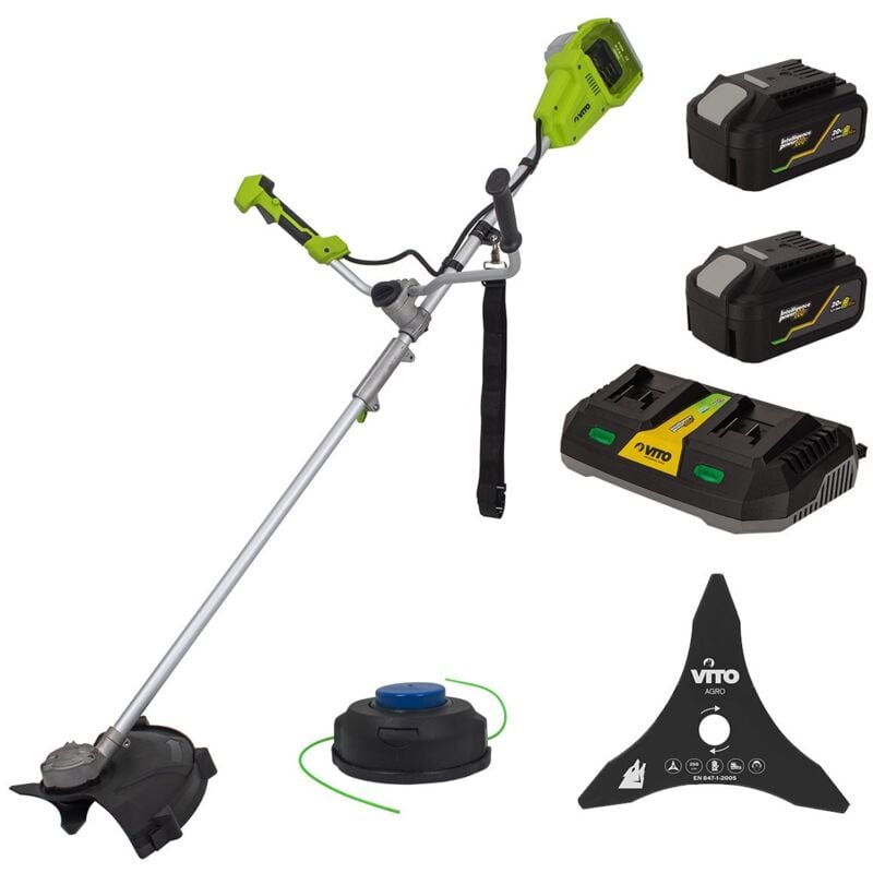 Débroussailleuse sans fil 40V + 2 Batteries Lithium 4Ah Coupe ø 250-350 mm Lame et fil de nylon + Chargeur double Vito