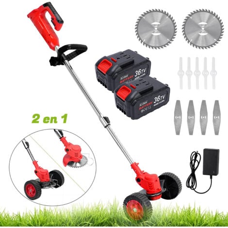 Débroussailleuse sans Fil avec 2 Batteries 4.0A , 3 en 1 Coupe-Bordure 90° Régler avec Roue de Guidage pour Coupe de Jardin, Pelouse