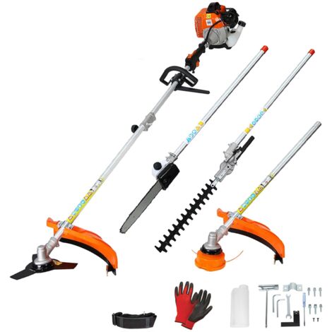Mediawave Store – Taille-haie débroussailleuse 52cc – Multifonction 4 en 1 avec tête rotative – Moteur 2 temps – Système anti-vibration pour confort d'utilisation