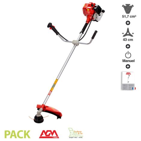 Débroussailleuse thermique 2 temps 52 cm³ – Moteur 1400 W – Largeur de coupe 43 cm – Lame 3 dents – Harnais Pro ergonomique – Villager - AGM520E