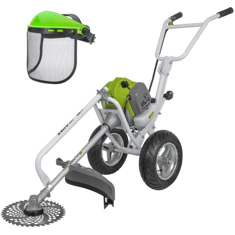 Débroussailleuse Thermique 52cm³ à Roues Lame ø 255 mm + Casque de sécurité Grillagé Vito