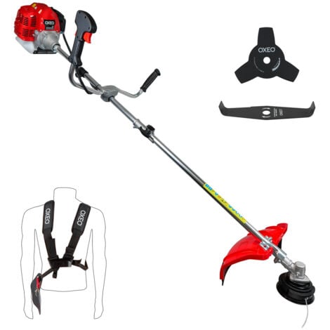 OXEO Débroussailleuse thermique - 62 cm³ - 2 temps - Débroussailleuse Essence - 2en1 - Coupe-bordure - Tête double fil et deux lames