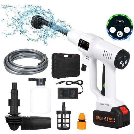Debuns – Nettoyeur haute pression sans fil 21V – 725 PSI – Moteur sans balais 380W – Tuyau 5m – 6 buses multifonctions pour nettoyage voiture et jardin - 1500mAh