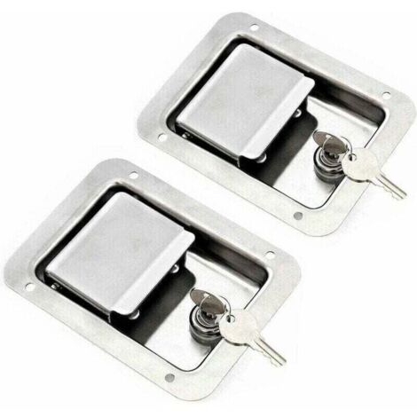 Debuns – Pack de 2 loquets à ressort en acier inoxydable – Serrure avec clé – Poignée unique affleurante pour remorque porte RV