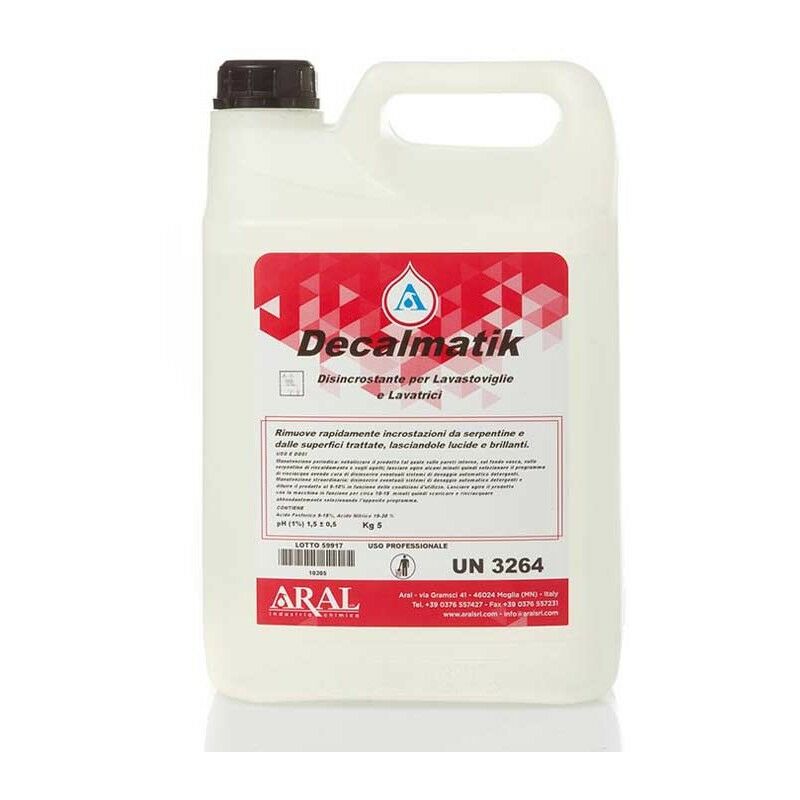 Image of Decalmatik Aral Detergente Disincrostante Acido per Lavastoviglie e Lavatrici Made in Italy Scatola 4 pz da 5kg