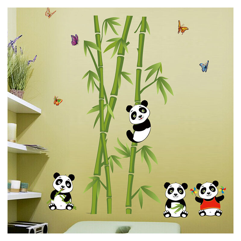 Un lot de Stickers Muraux Panda et Bambou Autocollant Décoratifs Chambre Bébé Décoration