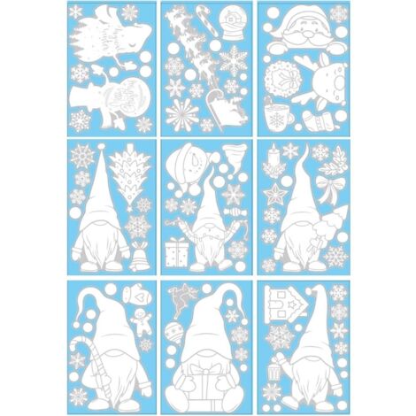 Décalques de Noël réutilisables, 9 stickers flocons de neige pour vitres décoratives, décoration hivernale et motifs festifs
