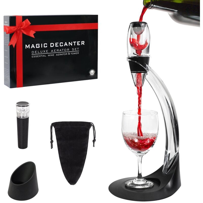 Todeco - Aérateur à Vin avec Support, Magic Décanteur à Vin avec Vin Filtre, Support Anti-Gouttes, Bouchon à Vin, Pochette en Velours, Diffuseur