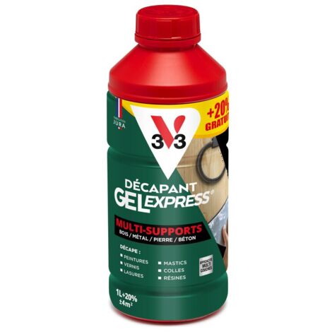V33 – Décapant gel express multi-supports – Efficace sur bois, métal, pierre – Texture gélifiée pour surfaces verticales – 1L