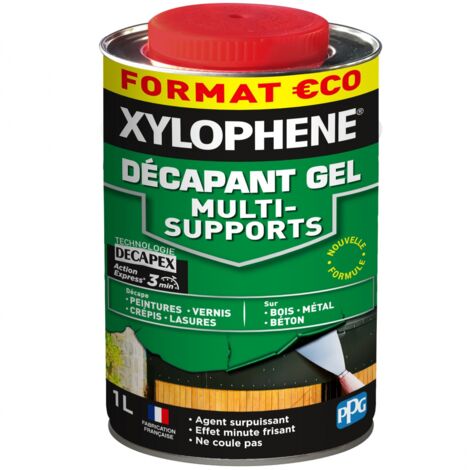 Décapant gel multi-supports 1L – Action rapide 3 à 5 minutes – Pour bois, métal, béton, verre, carrelage – Application facile sans coulures – Xylophene