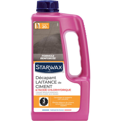 Starwax – Décapant laitance ciment 1L – Élimine voiles de ciment et résidus – Compatible carrelage mural et sol – Action rapide