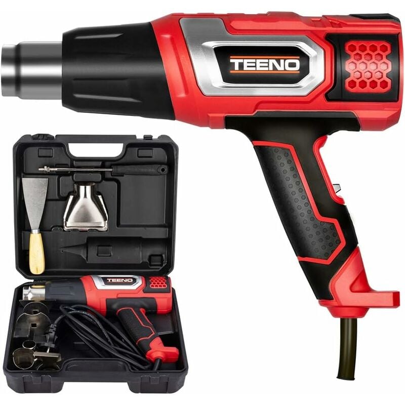 Teeno - Décapeur thermique 2000W Pistolet à Air Chaud coffret avec 8 accessoires - Rouge