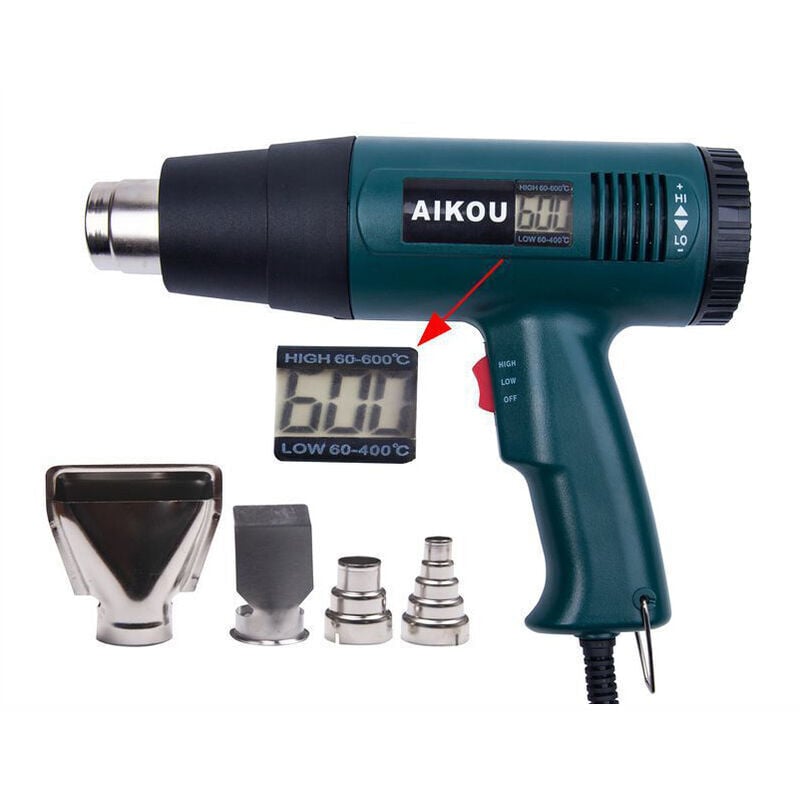 Decapeur Thermique , Pistolet Air Chaud 1800W Affichage Numerique LCD Temperature 60 a 600 degres Celsius Chauffage Rapide , Debit d'air 300 a 550L /