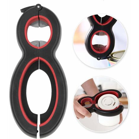 Décapsuleur, décapsuleur 6 en 1, décapsuleur multi-ouvre-bouteille et ouvre-bouteille avec poignée de bocal, outils de cuisine pour enfants, personnes âgées et mains faibles,