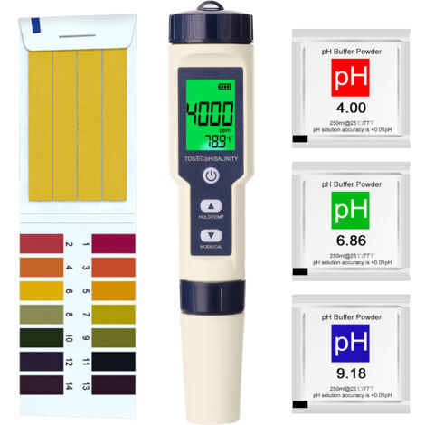 Decdeal 5 sur 1 Professional multi-paramètres COMBO TEST METDER PH / EC / TDS / Salinité / Thermomètre Tester multifonction numérique Qualité de l'eau