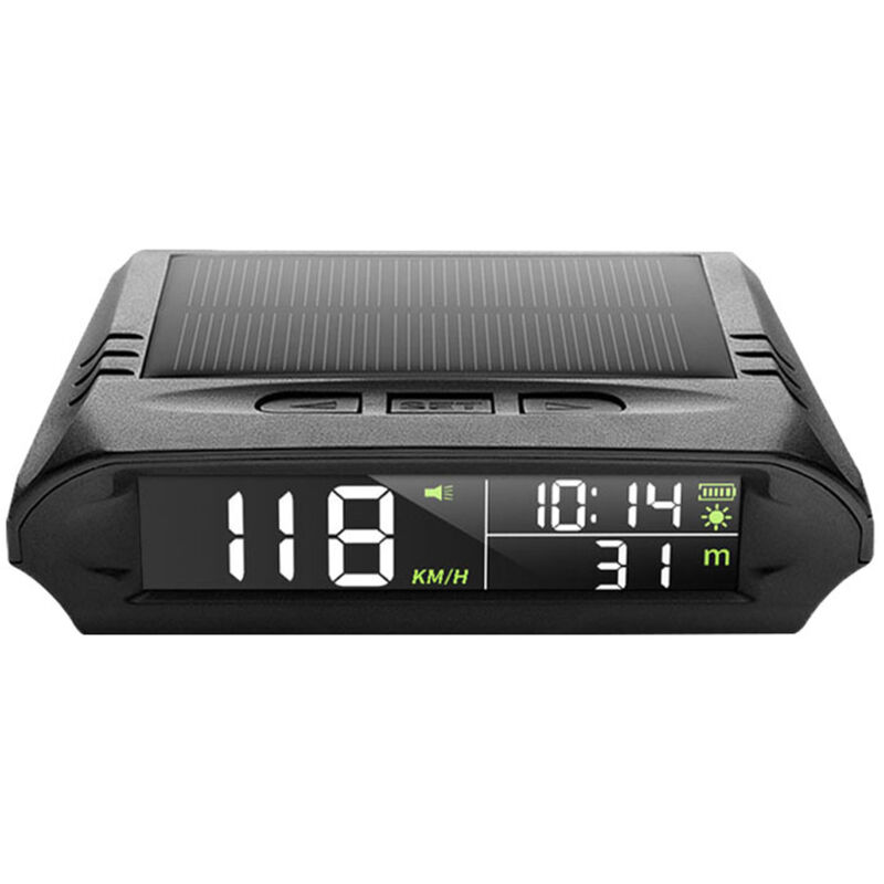 Affichage tête gps voiture sans fil - Écran digital lcd solaire : Vitesse (kmh/mph), Alerte survitesse, Heure, Altitude, Température - Decdeal