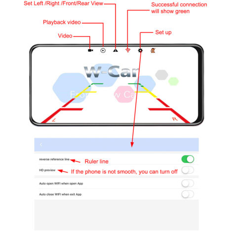 Decdeal Caméra de la voiture sans fil WiFi Bus de camion de camion 12V  36V Automobile LED HD Vision nocturne Caméra de sauvegarde, IP67 IP67 Direction de l'inversion