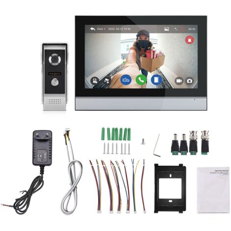 Decdeal Caméra de porte vidéo sans fil avec affichage Wifi 7 pouces tactile Screen Door Téléphone Kit double Way Interphone pour Villa Home Office