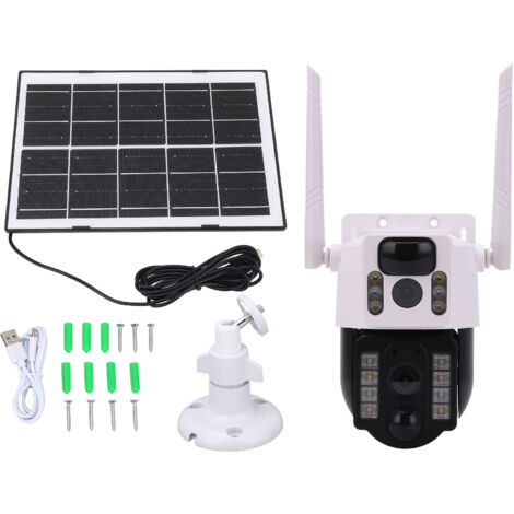 Decdeal Caméra de sécurité solaire 4G 2K sans fil, vision à 360°, couleur, double objectif, PTZ, pour l'extérieur, avec panneau de 7,5 W, pour la maison