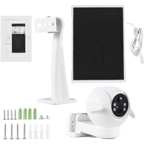 Decdeal Caméra de surveillance solaire 3MP PIR Motion Détection de mouvement bidirectionnel IP66 Vision nocturne résistante à l'eau Sécurité sans fil pour le bureau à domicile