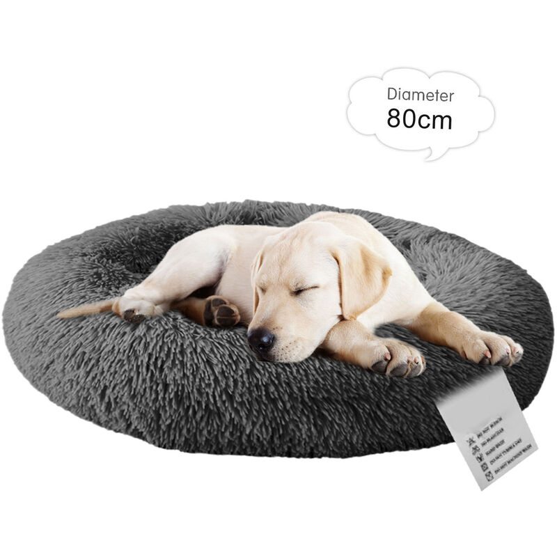 Decdeal Doux En Peluche Ronde Couchette Chat Doux Lit Chat Lit Pour Chats Chiens Gris Clair Diametre 80cm Hlgy 80