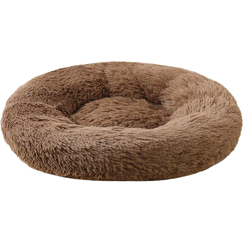 Decdeal Doux En Peluche Ronde Couchette Chat Doux Lit Chat Lit Pour Chats Chiens, 80Cm Lumiere De Diametre Brown