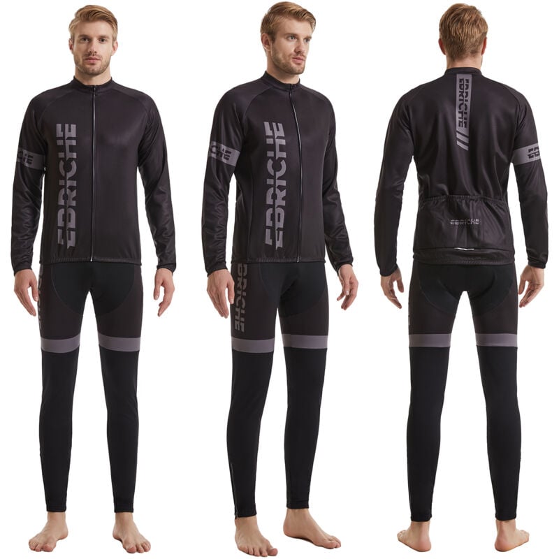 Image of Decdeal Ebriche Maglia da ciclismo da uomo Set Giacca invernale calda da mountain bike a maniche lunghe con pantaloni con bretelle imbottiti Collant