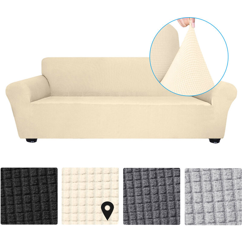 

Decdeal Funda de sofa elastica antideslizante, suave, lavable, para sala de estar, ninos, mascotas, 4 asientos, beige