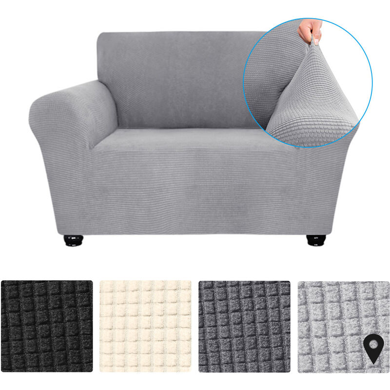 

Decdeal Funda de sofa elastica antideslizante, suave, lavable, para sala de estar, ninos, mascotas, 1 asiento, gris