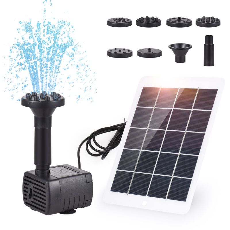 Kit Fontaine Solaire pour Bassin - Pompe à Eau 3W 5V avec 7 Buses - Hauteur max. 50cm - Décoration Jardin/Abreuvoir à Oiseaux - Decdeal