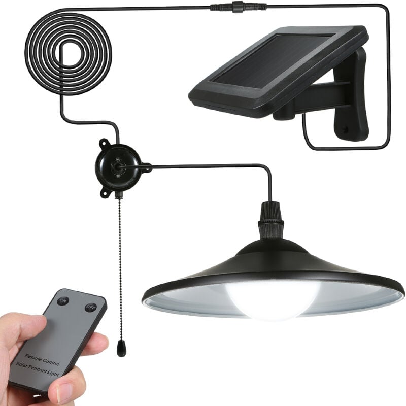 Decdeal Luminaire solaire suspendu LED - 2 Modes de commande : Télécommande & Interrupteur à cordon - Éclairage extérieur/intérieur - IP44 Étanche,