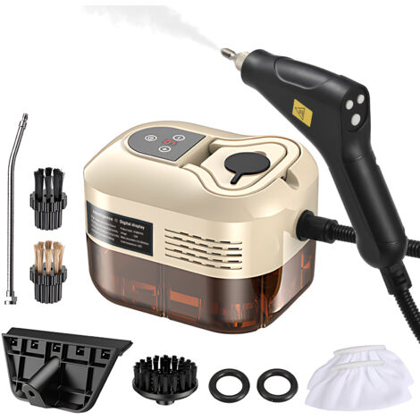 Decdeal Nettoyer à vapeur multi-surface à main avec 6 pcs accessoires écran tactile 6 niveaux réglables 105 ℃ / 221 ℉ Poignée portable de nettoyage en profondeur Handle de 1200 ml / 40,5 oz en verre d