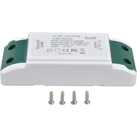 Decdeal Pilote LED 12V DC 24W 2A Transformateur de puissance LED pour bande lumineuse LED et éclairage d'armoire AC100-240V