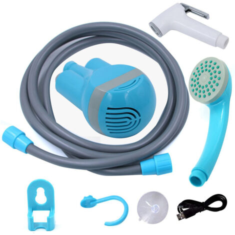 Decdeal Pommeau Douche Portable Rechargeable USB,2 Buses + Batterie 2200mAh,Camping/Lavage Voiture/Piscine,Étanche