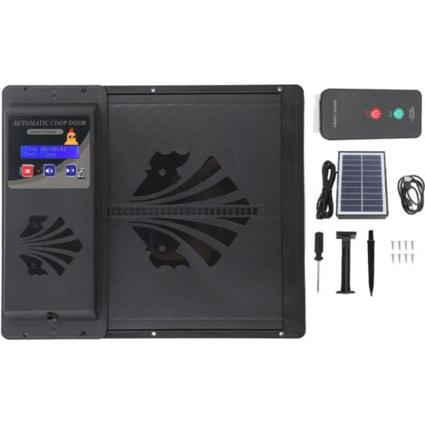 Decdeal Porte automatique de poulailler solaire, ouverture horizontale, avec minuterie capteur de lumière et télécommande,noir