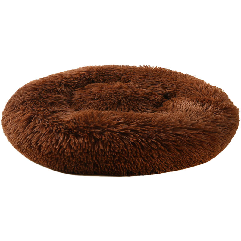 

suave felpa Cama redonda animal domestico del gato del gato suave cama Cama para Gatos Perros, 80 cm de diametro de color marron oscuro - Decdeal