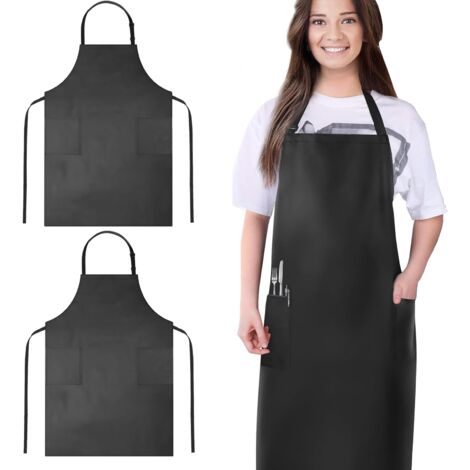 Decdeal Tablier PVC 2 Pièces 100 cm Noir - Imperméable Lanière Réglable - Longues Attaches Taille