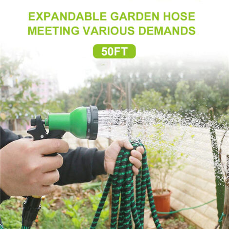 Decdeal Tuyau d'arrosage extensible de 50 pieds avec buse à 9 fonctions, flexible et résistant, raccords en laiton massif