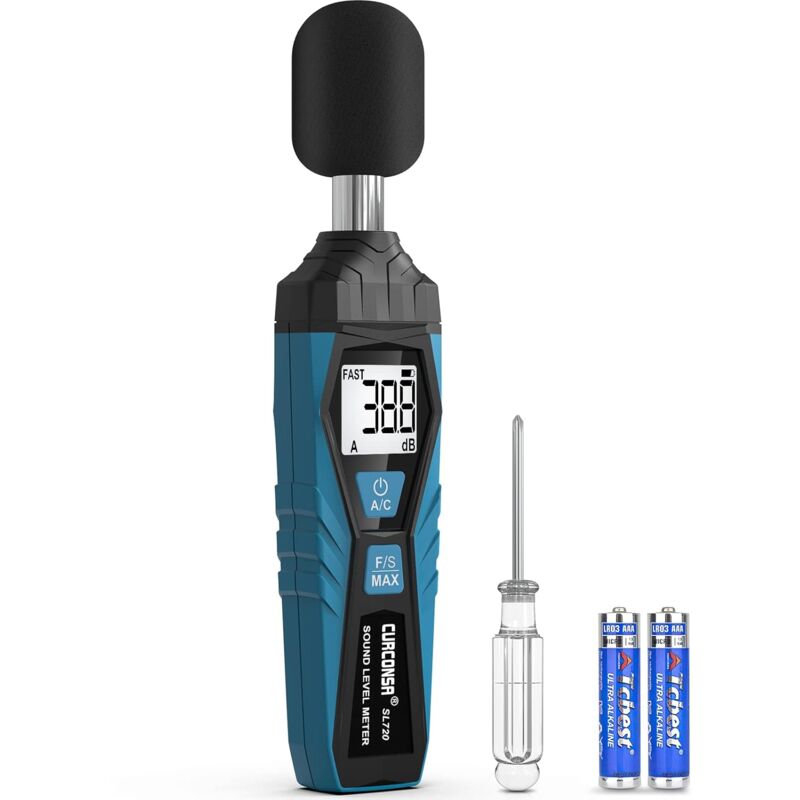 Décibelmètre, compteur SPL, sonomètre portable, 30 dB à 130 dB, écran LCD, peut être utilisé dans les maisons, les usines et les rues (bleu)