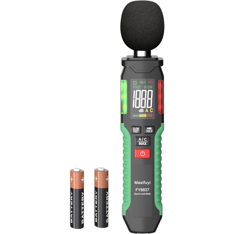 Décibelmètre, sonomètre 30-130 dB avec pondération a/c, dispositif de mesure du bruit audio numérique, compteur spl portable avec écran couleur lcd,