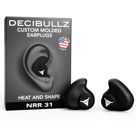 Decibullz - Bouchons d'oreilles moulés sur-mesure - Atténuation 27dB, Sommeil, Travail, Musique, Made in USA - Noir