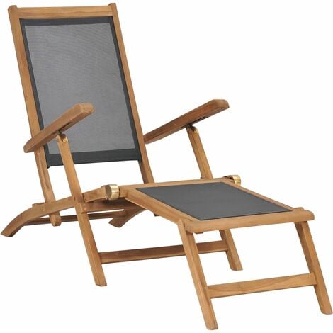 Deck Chair with Footrest Solid Teak Wood Black