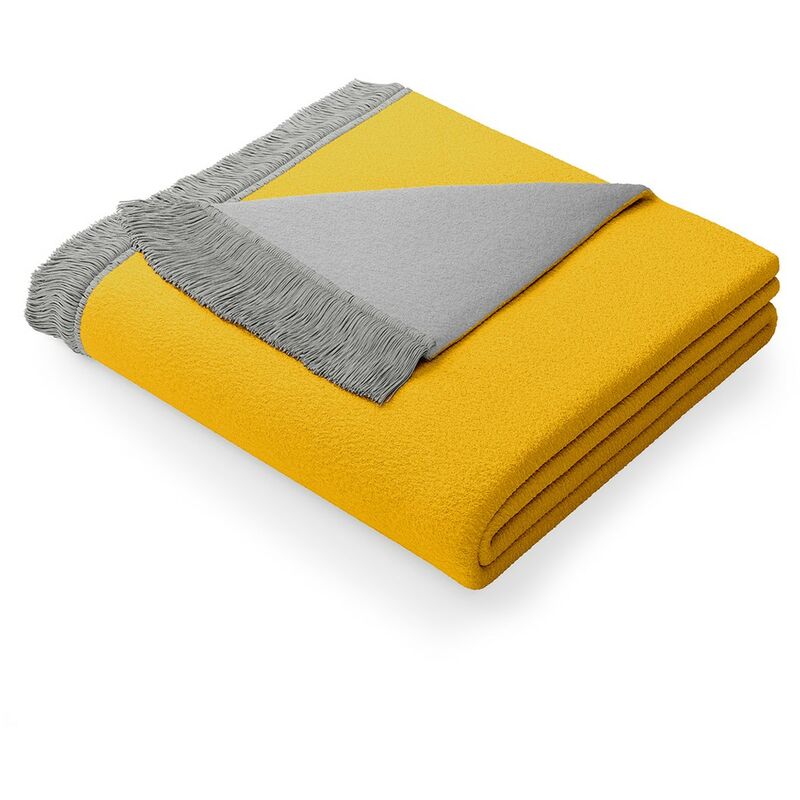Flhf - Decke mit Fransen 150x200 Gelb + Hellgrau - grau und gelb