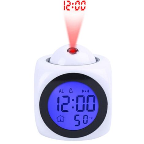 Decken-Digitaluhr, Projektor, Hintergrundbeleuchtung, batteriebetrieben, LED-Anzeige, Projektoruhr mit Hintergrundbeleuchtung, batteriebetrieben, drehbarer Wecker (weiß)